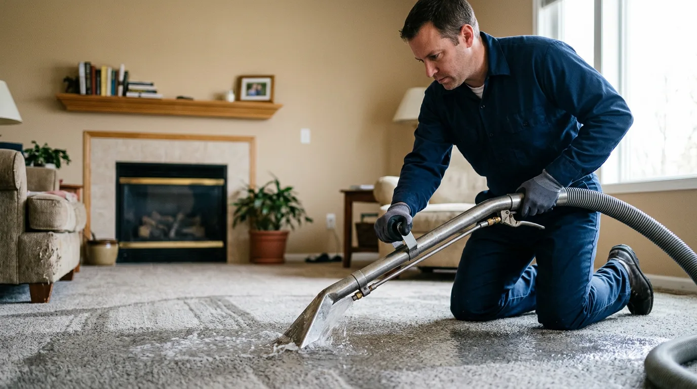 Water damage restoration technician working near Merced, CA